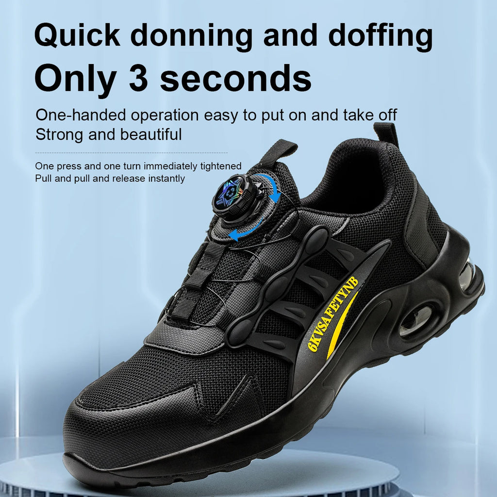 Men Rotating Button Safety Shoes Steel Toe Work Sneakers Indestructible Shoes Puncture-Proof Work Boots Air Cushion Safety Shoes