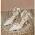 2025 New Wedding Heels Women Luxury Brand Design String Bead Pearls High Heels Ladies Sexy Elegant Pointed Toe White Black Pumps