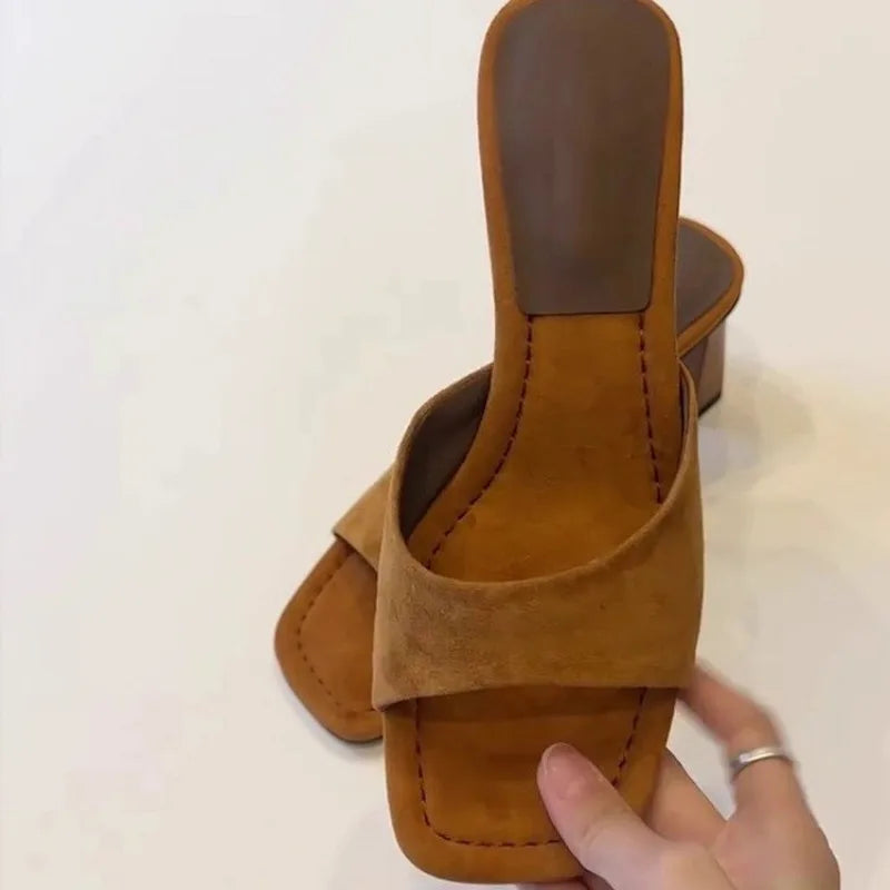 High Heels Women 2026 New French Sexy Open Toe High Heel Sandals and Slippers Square Toe Slippers