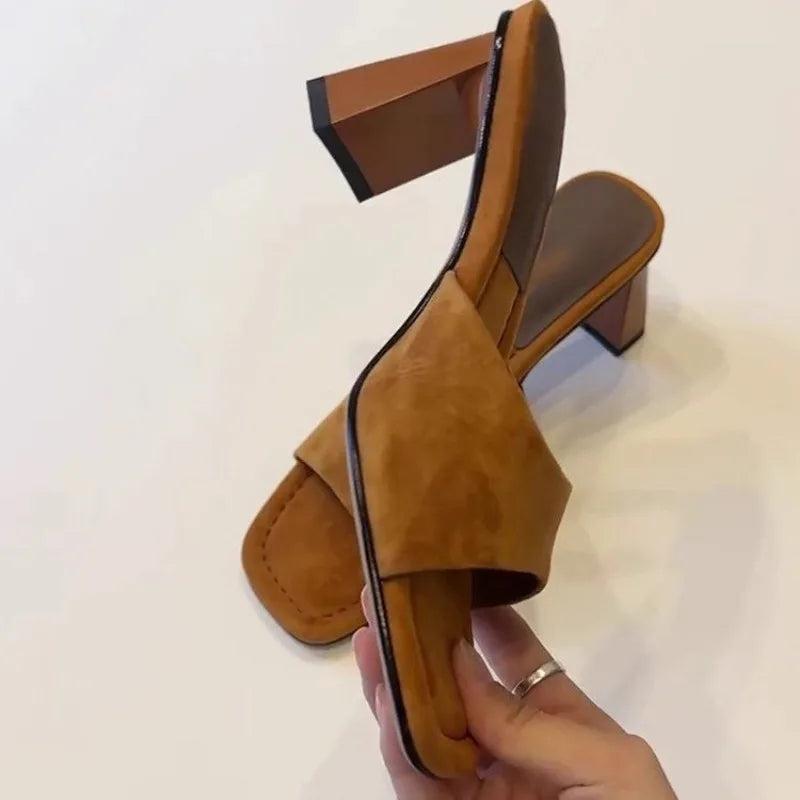 High Heels Women 2026 New French Sexy Open Toe High Heel Sandals and Slippers Square Toe Slippers