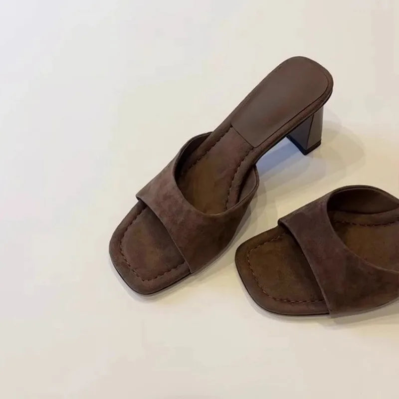 High Heels Women 2026 New French Sexy Open Toe High Heel Sandals and Slippers Square Toe Slippers