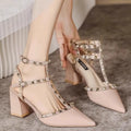 Women High Heels Fashion Comfortable Buckle Sandals Female Sandals Roman Pointed Rivets Party Sexy Shoes Sandalias De Mujer