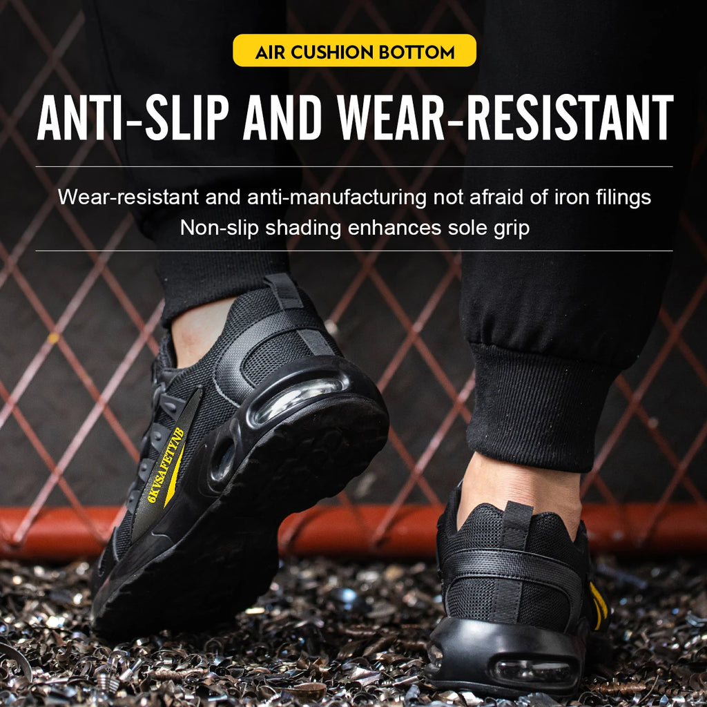 Men Rotating Button Safety Shoes Steel Toe Work Sneakers Indestructible Shoes Puncture-Proof Work Boots Air Cushion Safety Shoes