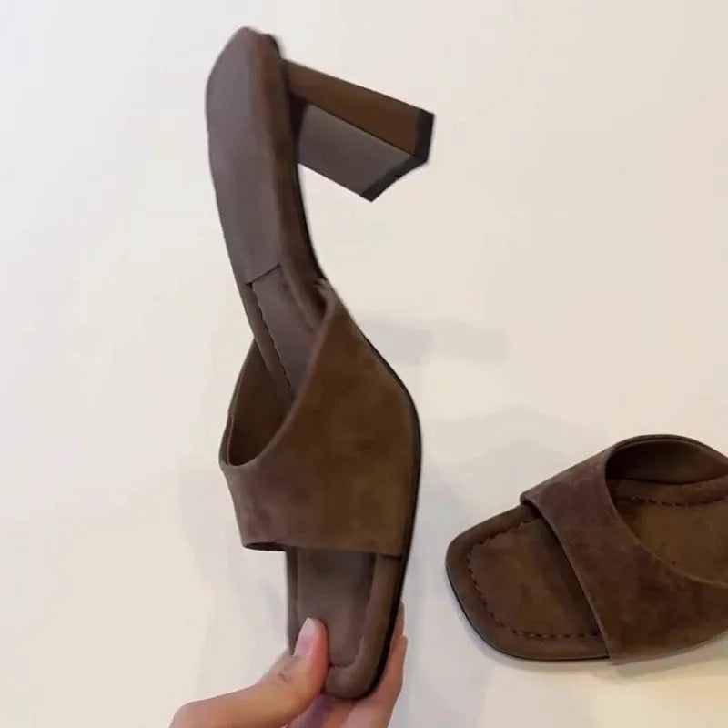 High Heels Women 2026 New French Sexy Open Toe High Heel Sandals and Slippers Square Toe Slippers